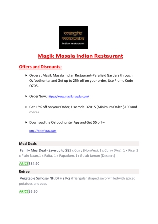 Magik Masala menu Parafield gardens, Craigmore, – Get up to 15% off - Indian restaurant in Adelaide