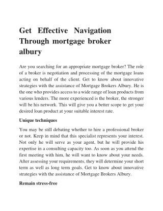 Get Effective Navigation Through Mortgage Brokers Albury