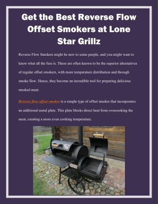 Get the Best Reverse Flow Offset Smokers at Lone Star Grillz