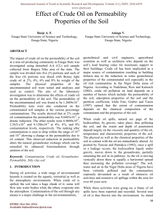 Effect of Crude Oil on Permeability Properties of the Soil