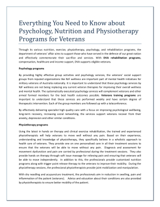 Everything You Need to Know about Psychology, Nutrition and Physiotherapy Programs for Veterans