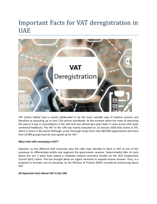 Important Facts for VAT deregistration in UAE