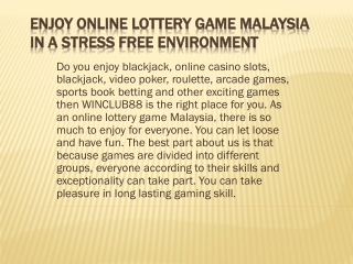 Win online lottery game Malaysia