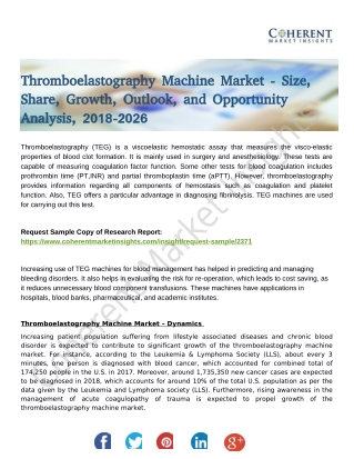 Thromboelastography Machine Market Set to Witness Steady Growth through (2018-2026)