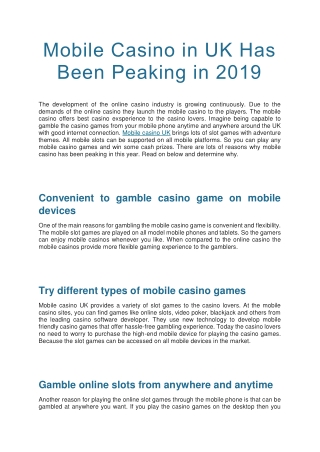 Mobile Casino in UK Has Been Peaking in 2019