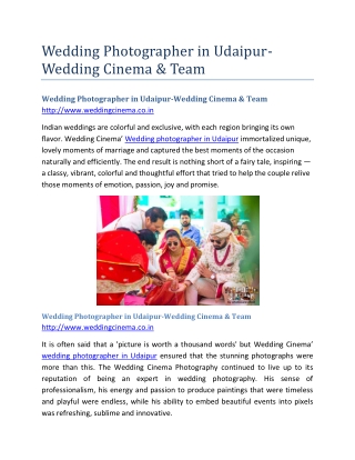 Wedding Photographer in Udaipur-Wedding Cinema & Team