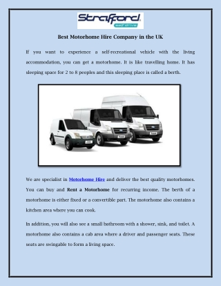 Best Motorhome Hire Company in the UK