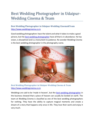 Best Wedding Photographer in Udaipur-Wedding Cinema&Team