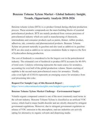 Benzene Toluene Xylene Market - Global Industry Insight, Trends, Opportunity Analysis 2018-2026