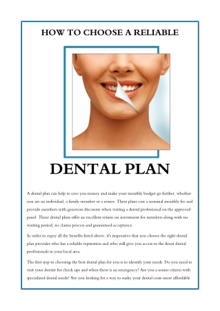 How To Choose A Reliable Dental Plan