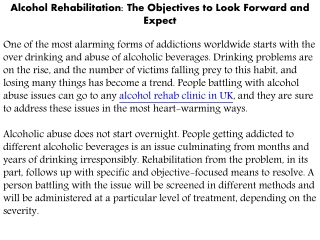 Alcohol Rehabilitation: The Objectives to Look Forward and Expect