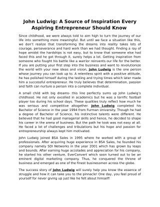 John Ludwig: A Source of Inspiration Every Aspiring Entrepreneur Should Know