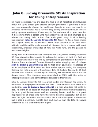 John G. Ludwig Greenville SC: An Inspiration for Young Entrepreneurs