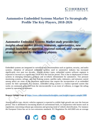 Automotive Embedded Systems Market Demand 2018 : Rising Impressive Business Opportunities Analysis Forecast By 2026