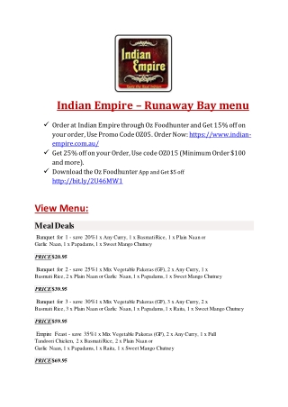 Indian Empire Runaway Bay menu – 10% off – Indian restaurant in Runaway Bay, Gold Coast, QLD