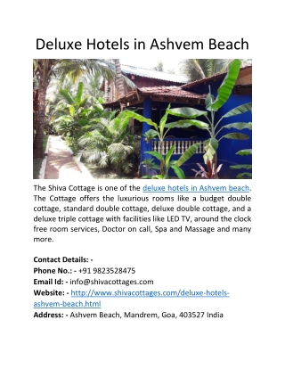 Deluxe Hotels in Ashvem Beach