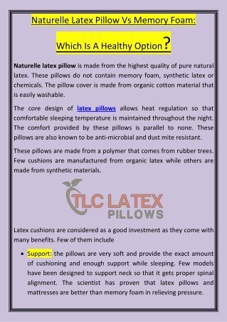 Naturelle Latex Pillow Vs Memory Foam: Which Is A Healthy Option?