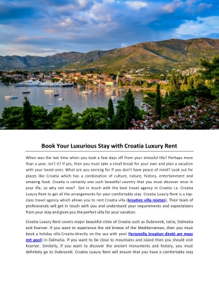 Book Your Luxurious Stay with Croatia Luxury Rent