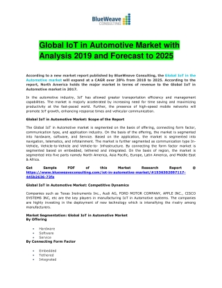 Global IoT in Automotive Market with Analysis 2019 and Forecast to 2025