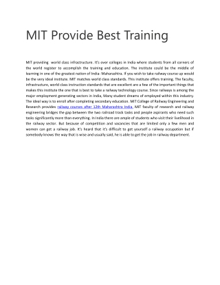 MIT Provide Best Training