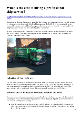 Skip hire Birmingham prices