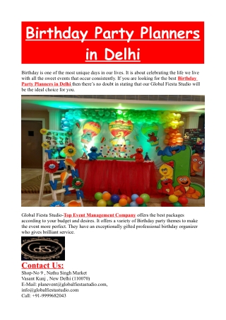 Birthday Party Planners in Delhi