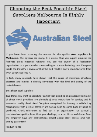 Choosing the Best Possible Steel Suppliers Melbourne Is Highly Important