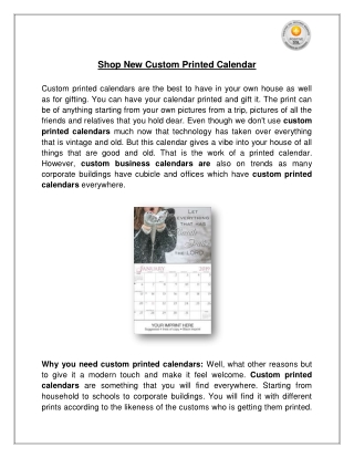 Shop New Custom Printed Calendar