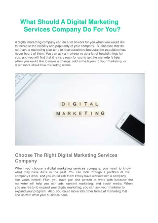 What Should A Digital Marketing Services Company Do For You?