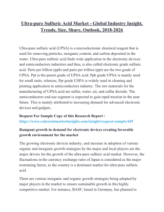 Ultra-pure Sulfuric Acid Market - Global Industry Insight, Trends, Size, Share, Outlook, 2018-2026