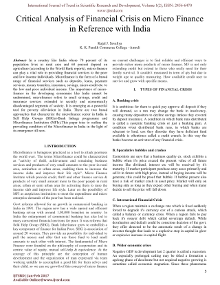 Critical Analysis of Financial Crisis on Micro Finance in Reference with India