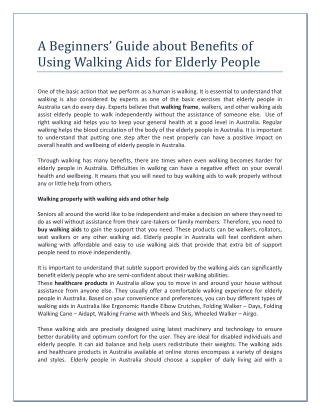 A Beginners’ Guide about Benefits of Using Walking Aids for Elderly People