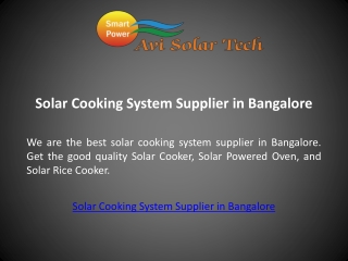 Solar Cooking System Supplier in Bangalore