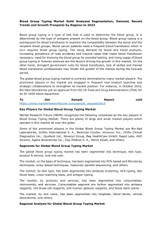 Blood Group Typing Market - Global Share, Size, Growth Analysis to 2023