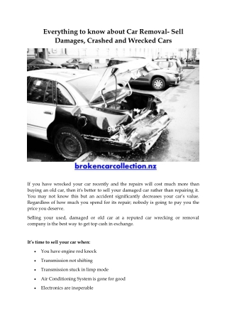 Everything to know about Car Removal- Sell Damages, Crashed and Wrecked Cars