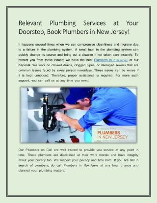 Plumbers in New Jersey | Plumbers on Call