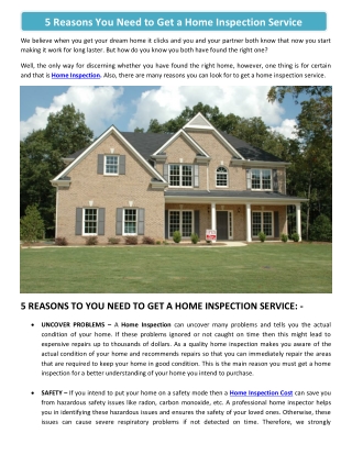 5 Reasons You Need to Get a Home Inspection Service