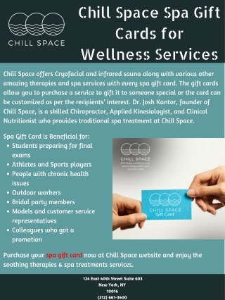 Chill Space Spa Gift Cards for Wellness Services