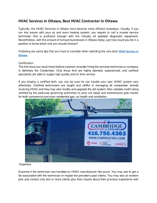 Cambridge Heating and Cooling is one of the Best HVAC Company Providing Services in Ottawa and Toronto covering all area