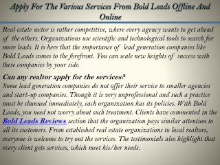 Apply For The Various Services From Bold Leads Offline And Online