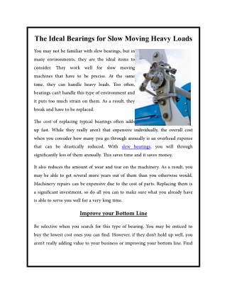 The Ideal Bearings for Slow Moving Heavy Loads