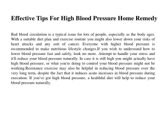 Effective Tips For High Blood Pressure Home Remedy