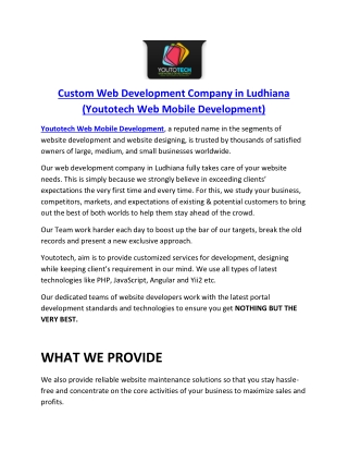 Custom Web Development Company in Ludhiana (Youtotech Web Mobile Development)