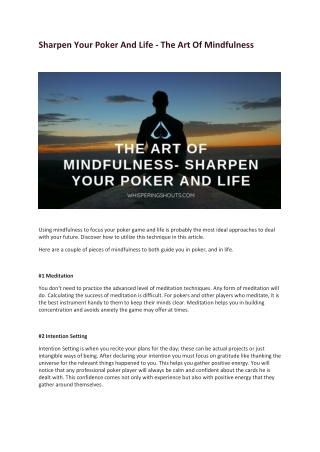 Sharpen Your Poker And Life - The Art Of Mindfulness
