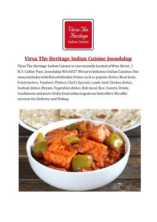 25% Off -Virsa The Heritage Indian Cuisine-Joondalup - Order Food Online