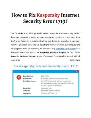 How to Fix Kaspersky Internet Security Error 1719? - ATS Kaspersky