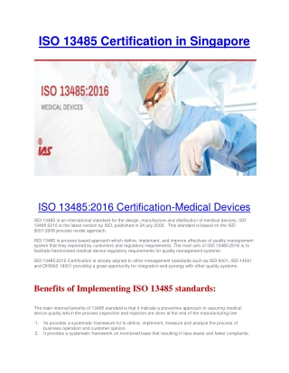 ISO 13485 Certification Provider in Singapore