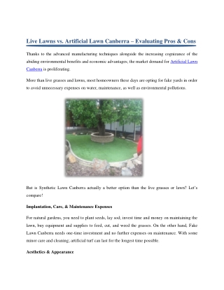 Live Lawns vs. Artificial Lawn Canberra – Evaluating Pros & Cons