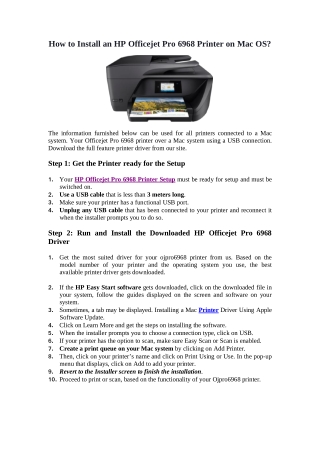 How to Install an HP Officejet Pro 6968 Printer on Mac OS?