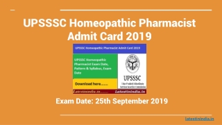 UPSSSC Homeopathic Pharmacist Admit Card 2019